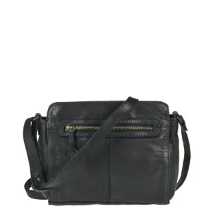 Umhängetasche Damen 3 Reißverschlussfächer Leder schwarz 28x21x6cm | Bear Design Olivia. Funktionale Handtasche für geordnete Essentials im modernen A