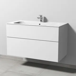 Sanipa 3way Keramik-Set Finion Keramik-Waschtisch und Unterbau mit 2 Auszügen, Weiß-Soft SM40143