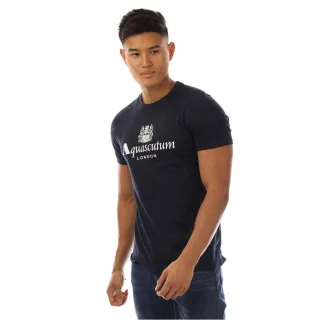 Aquascutum - T-Shirt für Herren, Rundhalsausschnitt, Regulär (Marine/Weiß)