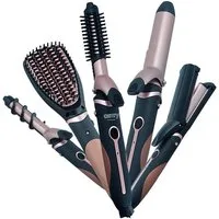Camry Haarstyling-Set CR 2024 5-in-1 Lockenstab und Glätteisen Set mit Keramik-Aufsätzen, 19 mm und 32 mm Lockenstab, Kreppeisen, Welleneisen, Glättbürste