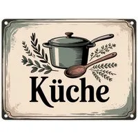 speecheese Metallschild Nostalgische Küche Metallschild in 15x20 cm mit Retro-Illustration
