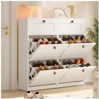 VOWNER Schuhschrank mit 4 Klappen, einstellbarer Schuhregal, schmaler Weiß