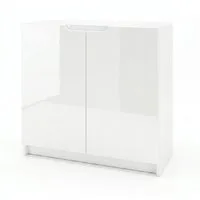 Vladon Kommode Logan (Kommode, mit 2 Türen), Weiß matt/Weiß Hochglanz (82 x 78 x 37 cm)