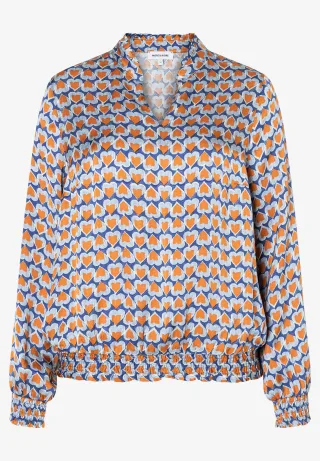 MORE & MORE - Satinbluse mit Print blau - Gr. - 44