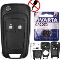 mt-key Auto Klapp Schlüssel Ersatz Gehäuse 2 Tasten + Rohling + VARTA CR2032 Knopfzelle, CR2032 (3 V), für OPEL MERIVA ASTRA J ADAM CORSA E ZAFIRA Funk Fernbedienung