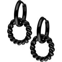 Wildcat Paar Ohrhänger Twisted Circle Hoops - Schwarz, Chirurgenstahl 316L - wasserfest, langlebig, hautverträglich