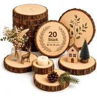 lindahandel Dekotablett Holzscheibe rund 14-15cm unbehandelt – Kiefer Naturholz (20 St), Baumscheibe ohne Loch für DIY, Deko & Hochzeit – 10mm stark