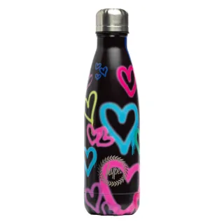 Schwarze Graffiti-Herz Metall-Wasserflasche | Schraubverschluss Wiederverwendbar Auslaufsicher