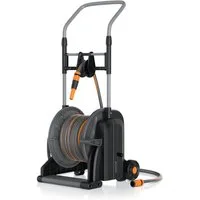 Brandson Schlauchwagen Schlauchtrommel inkl. 25 m Schlauch, automatische Schlauchführung, (Set, mit 25 m Schlauch, 2 m Zuleitung und Düse), Aufrollhilfe mit Fußpedal, Gardena-kompatibel, 2 m Zuleitung