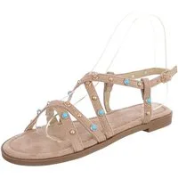 Ital-Design Damen Sandale mit Nieten und Schnalle Riemchensandalette (91895777) Blockabsatz Riemchensandalen in Hellbraun
