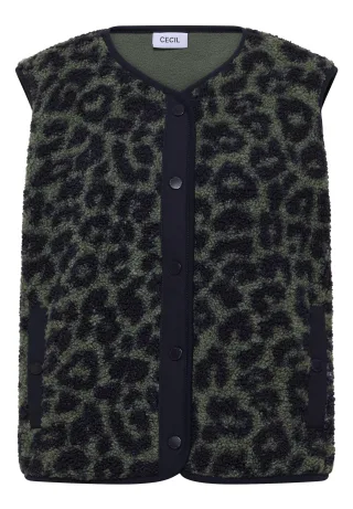 CECIL - Teddy-Weste mit Softshelldetails und Leo-Muster dried olive green - Gr. - L