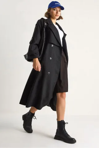Baumwoll-Midi-Trenchcoat mit doppelter Knopfleiste