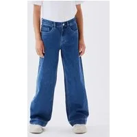Name It Weite Jeans NKFROSE für Mädchen mit weitem Bein und High Waist unifarben, casual, loose fit, Baumwollmischung, Denim