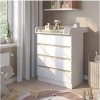 VitaliSpa® Wickelkommode Emmi, Weiß/Goldkraft Eiche, 80 x 111.7 cm mit 4 Schubladen