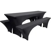 Beautissu Biertischhusse Edles Stretchhussen Set 3tlg. Victoria, 220x50cm, Schwarz, Elastische Hussen für Bierzeltgarnitur Husse Biertisch + 2 Bierbank