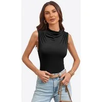 Imily Bela Tanktop Damen ärmellos Top mit Drapiert-Kragen Slim Casual hoher Ausschnitt (Packung, 1-tlg., 1per-Pack) in Unifarbe