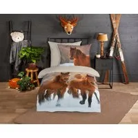 good morning Kinderbettwäsche Ponies, Biber, Flanell, 2 teilig, Biber, 135x200, Winter, Warm, Reißverschluss, Wendeoptik, Kind, Pferde