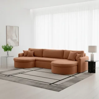 Wohnlandschaft Sofa mit Schlaffunktion FELIZ Stoff Quelle Rostbraun