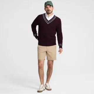 Drifter Zopfmusterpullover mit V-Ausschnitt, Herren, size: regular, Rot, Baumwolle, by Lands' End