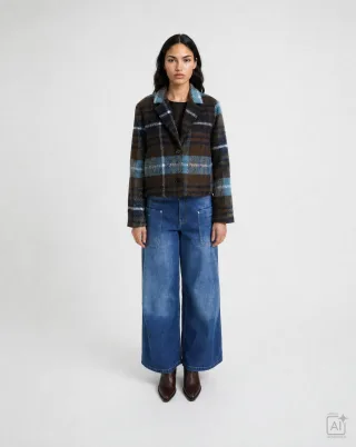 Smith&Soul - Check Cropped Jacket marine print - Gr. - L