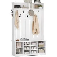 MSMASK Garderobenständer mit Schuhbank, Garderoben mit Offenem Stauraum, 102×35×176cm, Weiß, (1 St), Kleiderständer + Schuhschrank + Sitzbank, für Eingangsbereich/Flur