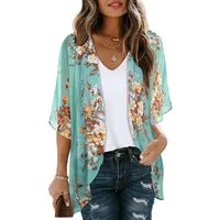 nsihing Kimono Damen Kimono-Cardigan – Leichter Sommer-Überwurf, mit floralem Print, lockere Passform, Pool, Strand- und Freizeitbluse