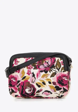 Wittchen Damen-Umhängetasche aus Jacquard und Kunstleder, weiß und rosa