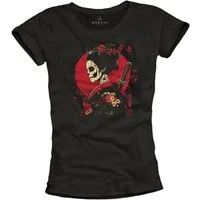 MAKAYA Print-Shirt Damen Japan Anime Top Skull Totenkopf Motiv Manga Tokio Mädchen (Schwarz, S, M, L, XL) Kurzarmshirt