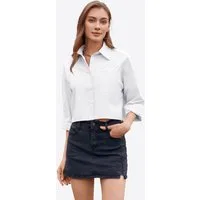 Imily Bela Blusenshirt Damen Cropped Shirt Casual Oberteil (Packung, 1-tlg., 1per-Pack) aus Baumwolle mit Hemdkragen und Knopfleiste