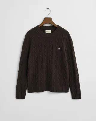 GANT - Lambswool Zopfstrick Rundhalspullover deep brown - Gr. - XL
