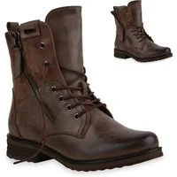 VAN HILL 835417 Schnürstiefelette Damen Schnürstiefeletten Leicht Gefüttert Blockabsatz Stiefeletten