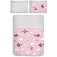 DOBNIG Babybettwäsche Biber Kinderbettwäsche 2tlg.100x135cm rosa Flugzeugen, Hubschraubern, Biber, 2 teilig, Weiche Biber-Qualität aus 100% Baumwolle,hautfreundlich & pflegeleicht
