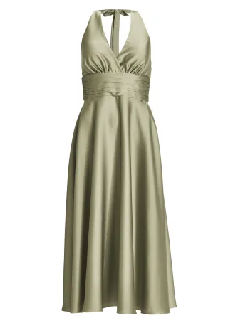 SWING - Neckholder Kleid aus Satin khaki green - Gr. - 36