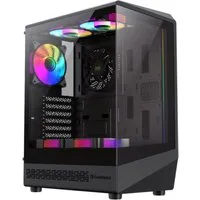 GAMEMAX Gaming-Gehäuse Vista COC AB, Midi-Tower, USB/Audio, ATX, 1x USB2.0, 1x USB3.0, 1x USB-C, inkl. 5x 12cm ARGB Lüfter, schwarz