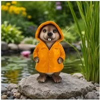Online-Fuchs Gartenfigur für draußen - Bieber im Regenmantel - Teichdekoration, Figuren, (wetterfest, 20,5 oder 28 cm groß), aus Kunstharz (Polyresin) gefertigt - für den Innen- und Außenbereich