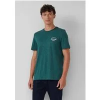 s.Oliver Kurzarmshirt T-Shirt Meliertes T-Shirt mit Rollkante und Frontprint