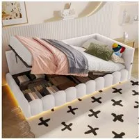 Flieks Daybett, Hydraulisches Polsterbett Tagesbett Schlafsofa 90x200cm mit USB, Typ-C