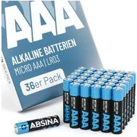 ABSINA 36x Batterien AAA Großpackung 1,5V Alkaline - langlebig, Micro LR03 Batterie, (1 St)