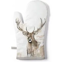 Ambiente Luxury Paper Products Topfhandschuhe, Ofenhandschuh Baumwolle 18x30cm mit Hirsch Motiv Weiß / Braun