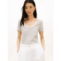 Tommy Hilfiger Kurzarmshirt CO LINEN SCOOP NK SS TEE mit kleinem Logo-Stick