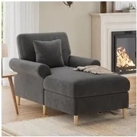 Ulife Sessel Klappbarer Schlafsessel & Bequemer Lesesessel, 73x133x90cm (1-St), Samtbezogener Lounge-Sessel für Wohn- und Schlafzimmer
