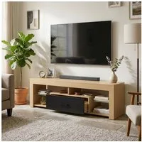 HOMCOM TV-Board mit offenen Fächern und Schublade (Set, 1 St., 1 TV-Lowboard), TV-Lowboard 140 cm, Glasböden verstellbar