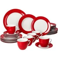 MamboCat Kombiservice 30tlg Kombiservice Variant Rot Porzellan 6 Personen, Porzellan