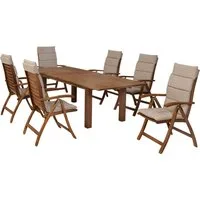 MERXX Garten-Essgruppe Paraiba, (Set, 13-tlg), inkl. 6 Klappsessel, 6 Auflagen, 1 Doppelausziehtisch