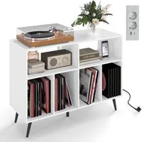 COSTWAY Sideboard Plattenspielerständer Holz, mit Ladestation, 100x40x74,5cm