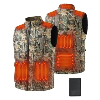 Auxo Heated Outdoors Vest for Men with 10000mAh Power Bank Included, 7 Heating Zones, Lightweight Camo Electric Heated V