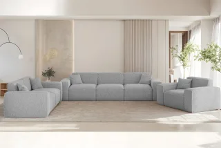 OUTLET Sofaset Designersofa CELES PREMIUM 3-2-1 in Stoff Sven Hellgrau