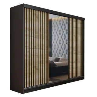 Kier Furniture Schiebetürenschrank, Schwarz, Honigeiche, Holzwerkstoff, 200x205x59 cm, Schlafzimmer, Kleiderschränke, Schwebetürenschränke