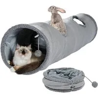 SURFOU Agility-Tunnel Katzentunnel Faltbarer Rascheltunnel mit Spielzeugball Kunstwildleder, Kunstwildleder, Katzen Spielzeug Katzen Zubehör mit Spielzeugball, Spieltunnel für Katzen, Kaninchen Spielzeug, Tunnel für Wohnungskatzen, 130 * 30cm, für Ka