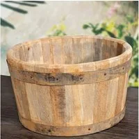 Antikas Wanddekoobjekt Holzschüssel, klein, Eisen Applikationen, in Shabby- Chick